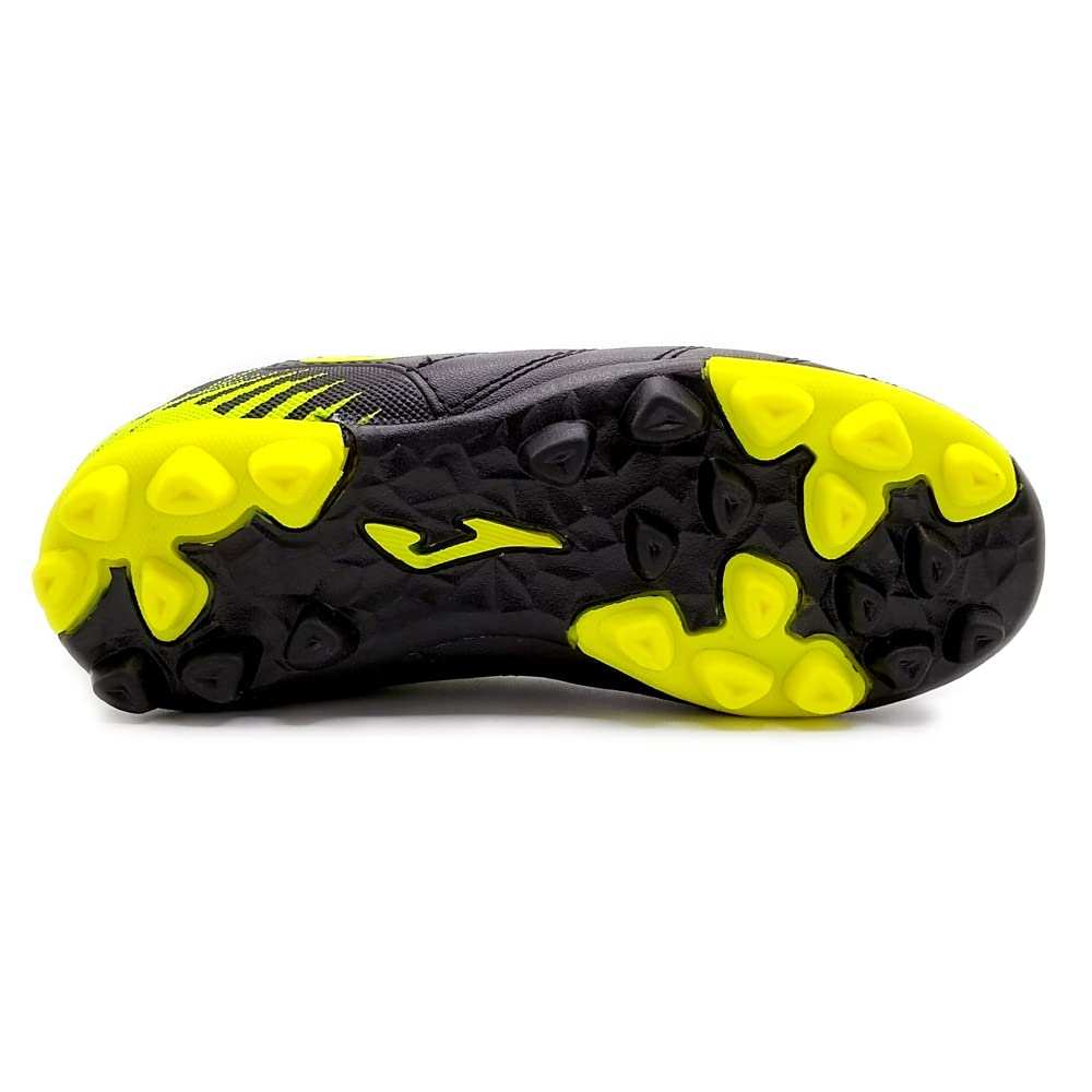 Junior Firm Ground Soccer Cleats by Joma in black with lightweight synthetic upper and firm ground outsole for young players