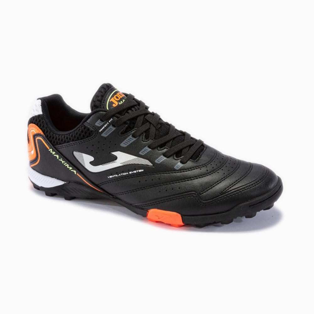 Joma Maxima black men's turf soccer shoes with high-traction rubber outsole for artificial grass