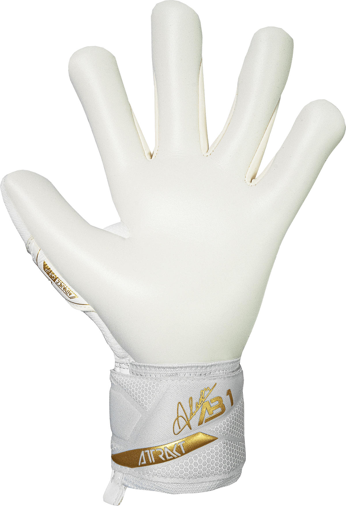 Reusch Attrakt AB1 Advance goalkeeper glove in White-Gold, backhand view