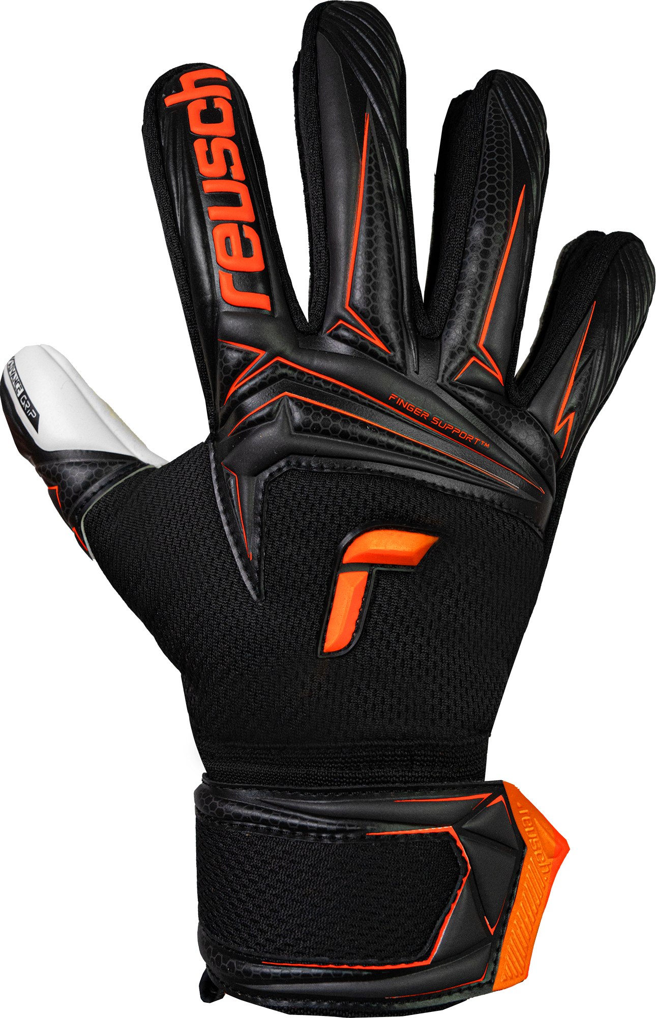 Reusch Attrakt Advance Finger Support Junior goalkeeper gloves with durable grip and finger protection for youth training and matches