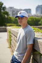 Fan Ink Real Madrid royal and white adjustable soccer cap with embroidered crest and curved brim