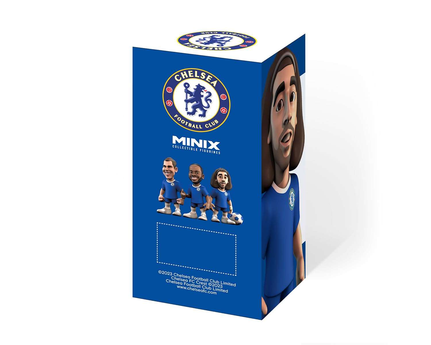 Minix Chelsea FC Marc Cucurella 12cm hand-painted collectible figurine in blue uniform with nameplate and base