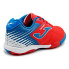 Toledo JR Kids Turf Soccer Shoes in red and blue with synthetic Fibertec upper and rubber outsole for traction