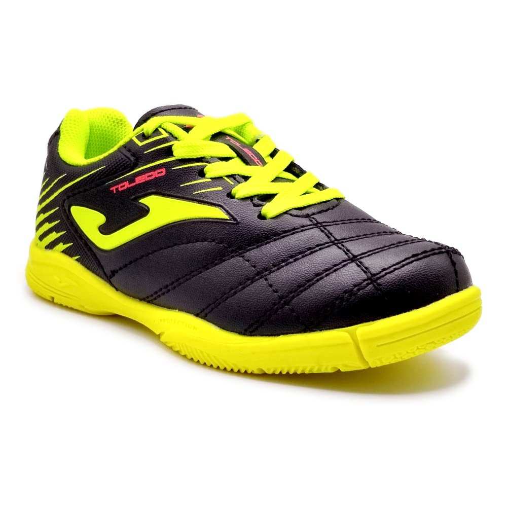 Red Joma Toledo Junior indoor soccer shoes for kids with lightweight Fibertec upper and non-marking sole for futsal and gym courts