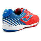 Toledo JR Kids Indoor Soccer Shoes in red and blue with non-marking rubber sole and Fibertec upper