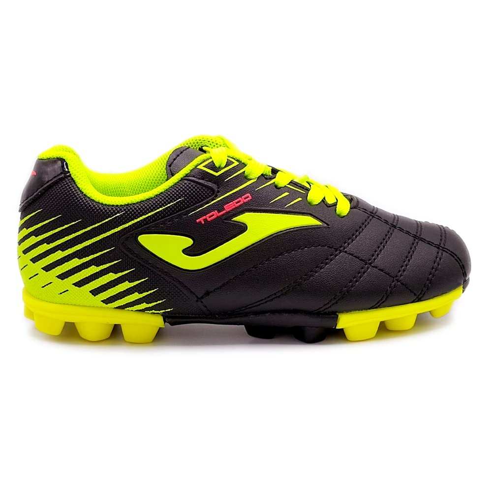 Black Junior Firm Ground Soccer Cleats by Joma with lightweight synthetic upper and multi-surface sole