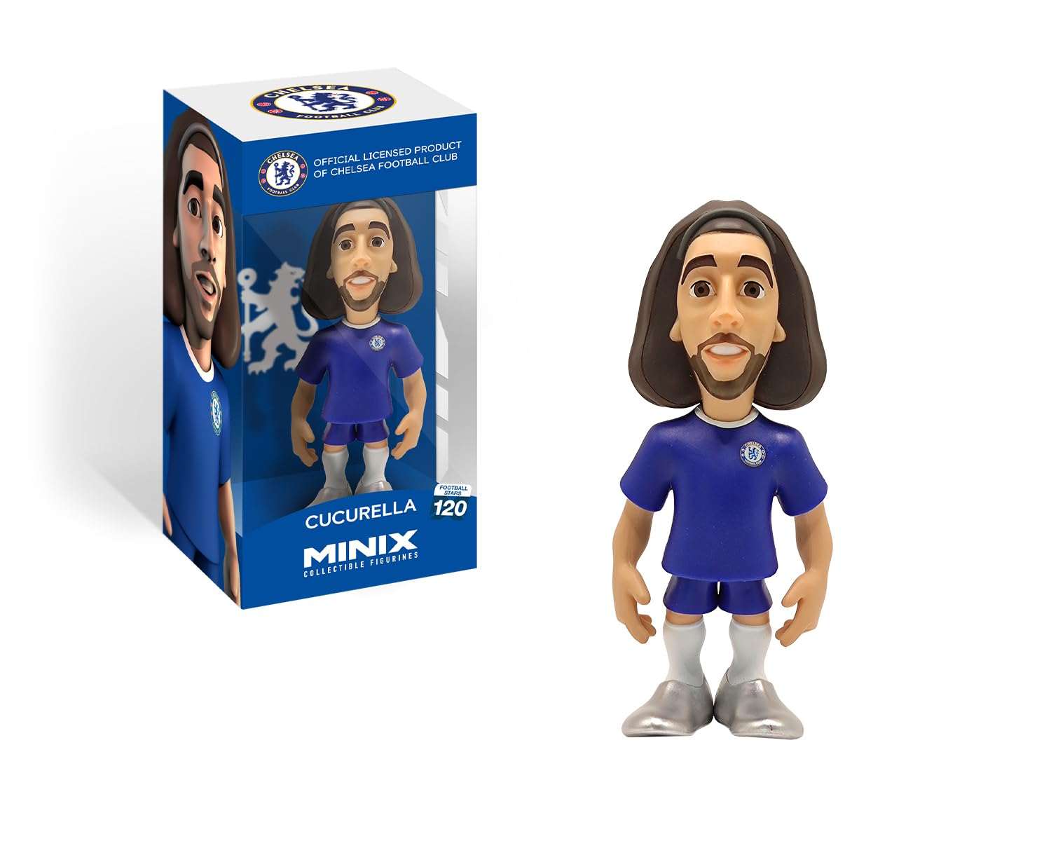Minix Chelsea FC Marc Cucurella 12cm collectible figurine in blue uniform with nameplate and base