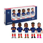 Minix France National Team 5-pack soccer figurines featuring Mbappé, Dembélé, Barcola, Doue, and Cherki in official kits
