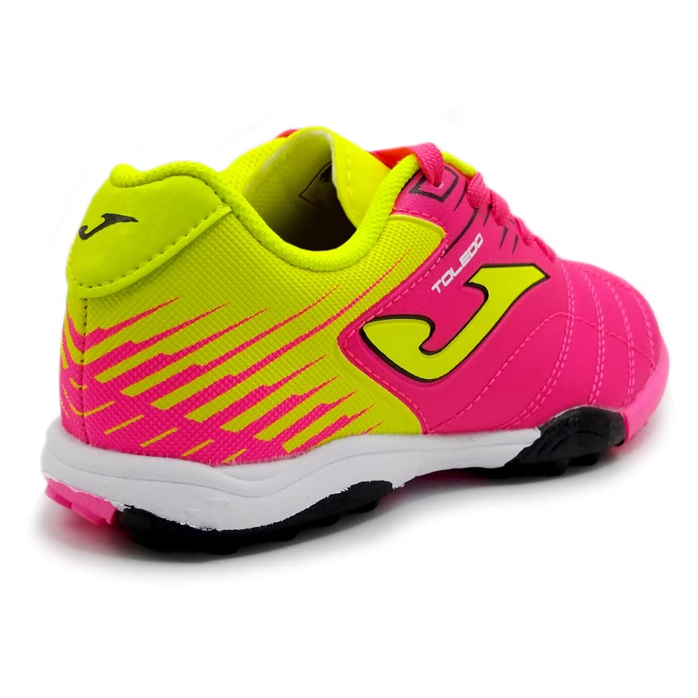 Joma Toledo Junior Turf Soccer Shoe in pink and neon yellow for kids, size 4