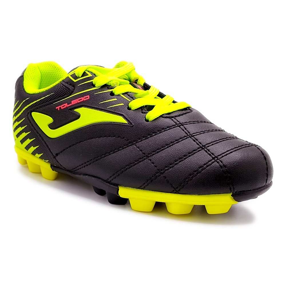 Black Junior Firm Ground Soccer Cleats by Joma with lightweight Fibertec upper and multi-surface design