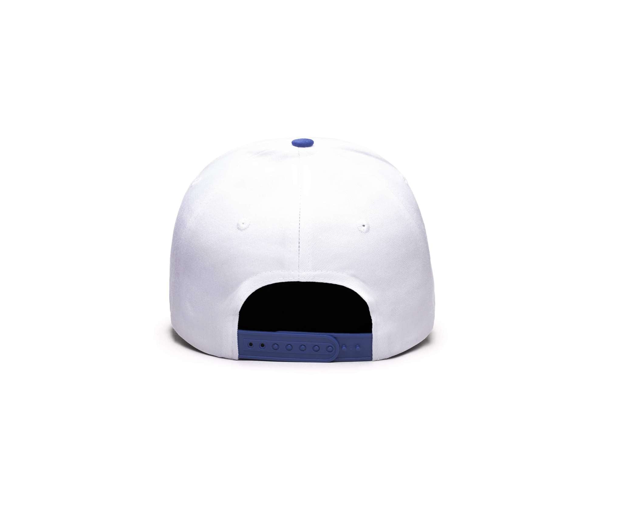 Fan Ink Real Madrid adjustable royal and white 2-tone soccer cap with embroidered crest and snapback closure