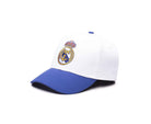 Fan Ink Real Madrid adjustable 2-tone royal white soccer cap with embroidered crest and snapback closure