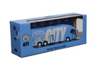 Manchester City collectible miniature team bus die-cast model in sky color with friction-power engine and authentic club branding