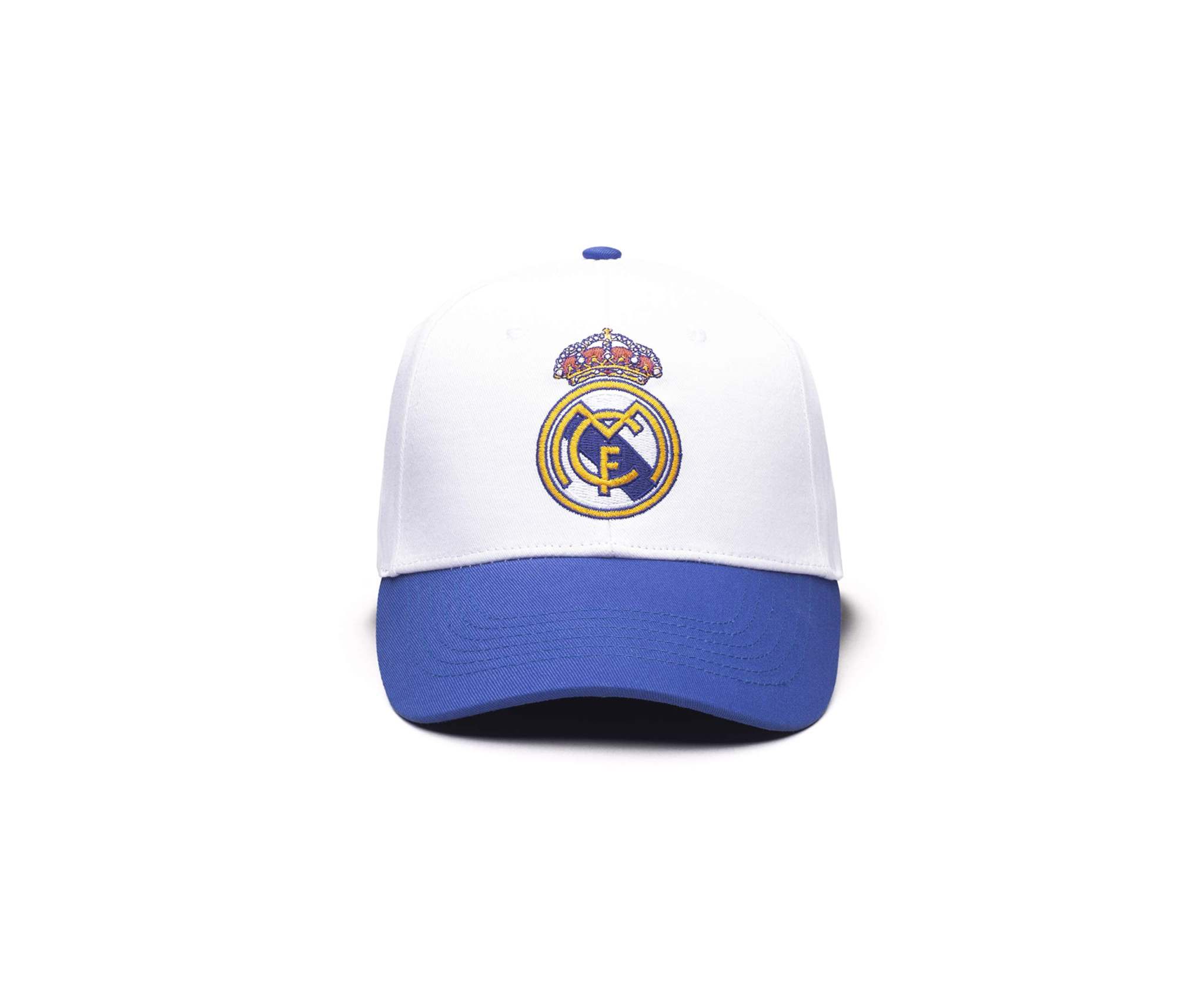 Fan Ink Real Madrid adjustable royal and white 2-tone soccer cap with embroidered crest