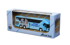 Argentina AFA Mini Team Bus miniature collectible in a light blue coach design, with team graphics and player portraits in a display box.