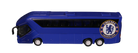 Chelsea Mini Team Bus miniature coach in deep blue with Chelsea crest, dark windows and silver wheel details.
