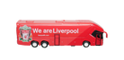 Liverpool Mini Team Bus, red miniature coach with Liverpool crest, white lettering, black windows and rolling wheels.