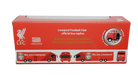 Liverpool Mini Team Bus collectible in a red cardboard box with Liverpool FC crests and bus illustrations.