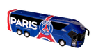 PSG Mini Team Bus, a blue miniature coach with red and white stripes, club crest, PARIS lettering and black windows.