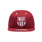 Maroon FC Barcelona Cap with white embroidered logo and flat brim snapback closure