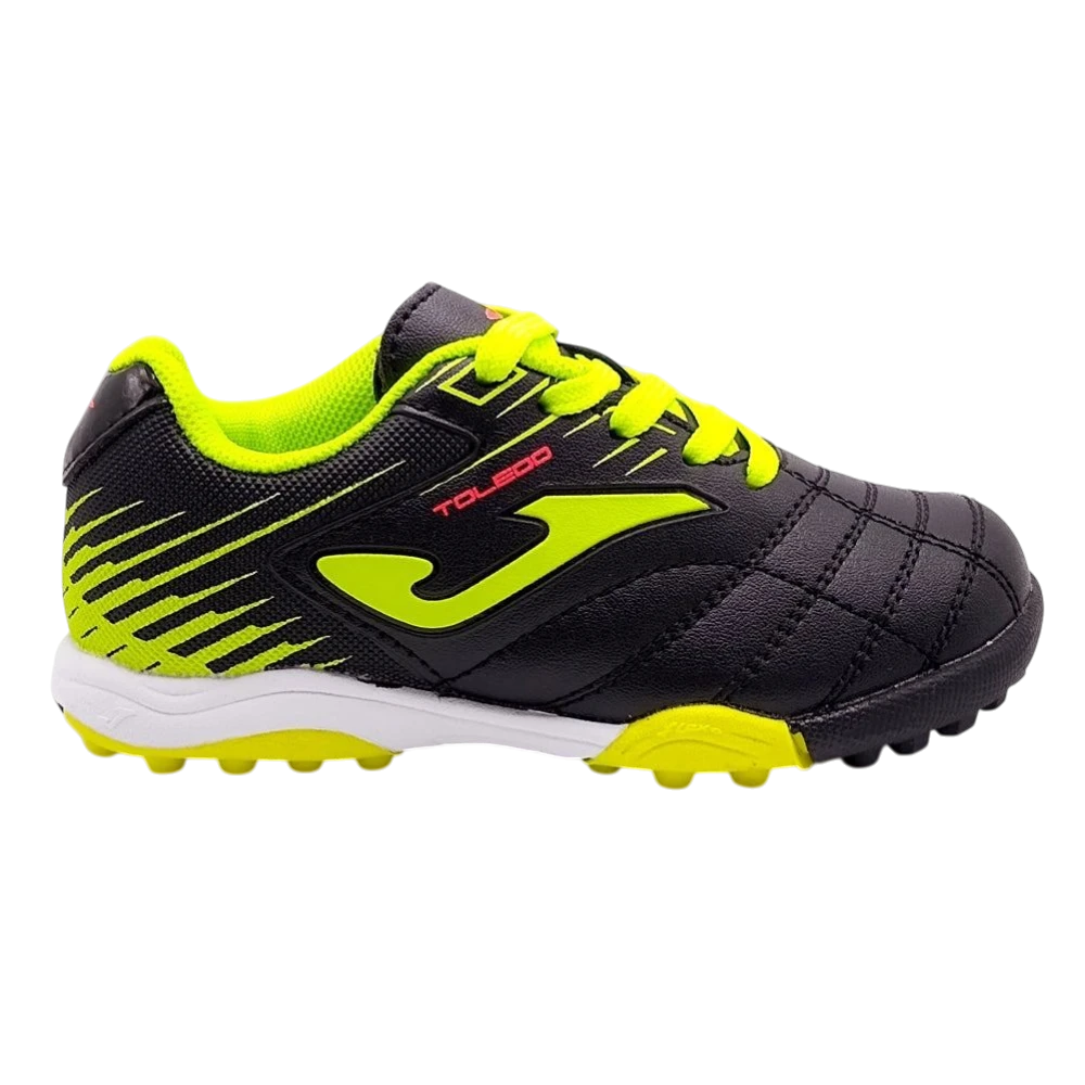 Joma Toledo Junior Kids Turf Soccer Shoes in bright colors with turf outsole.