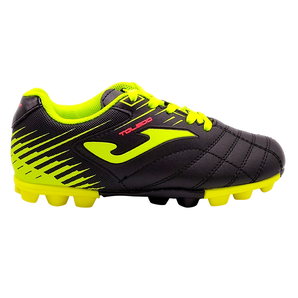 Joma Toledo junior molded 24 soccer shoes in black and neon yellow with synthetic upper and rubber outsole for youth players