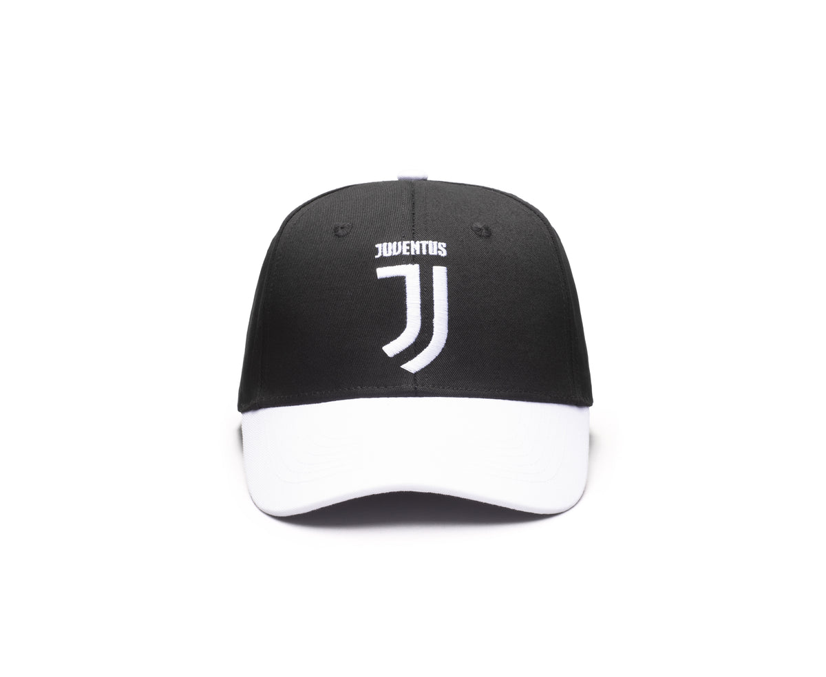 Juventus Two-Tone Adjustable Cap in black and white, with an embroidered Juventus crest and contrasting white brim.