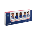 Minix France National Team 5-pack collectible figurines featuring Mbappé, Dembélé, Barcola, Doué, and Cherki in official kits