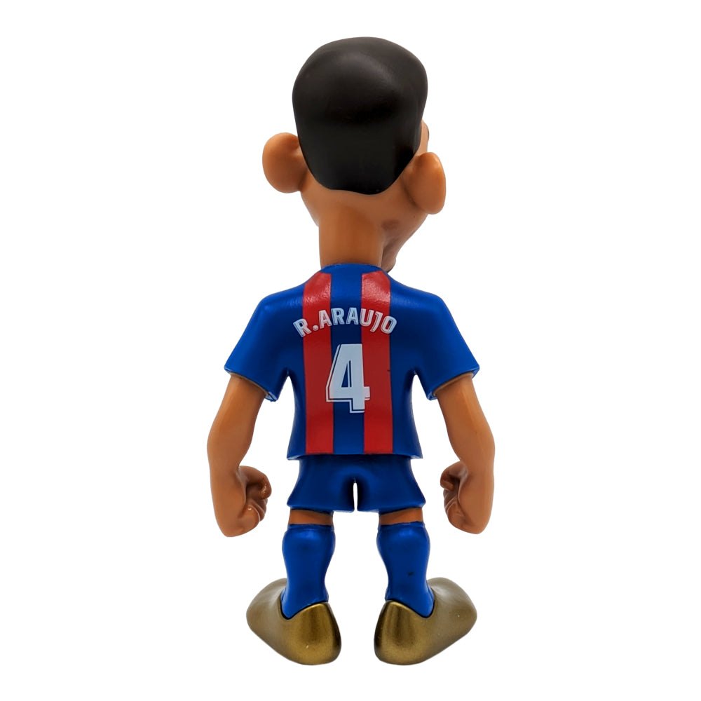 Minix FC Barcelona Football Stars R. Araujo collectible figurine in blue and red kit, 12cm tall, official licensed product.