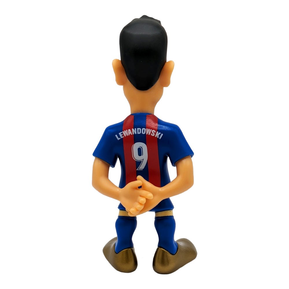 Minix FC Barcelona Football Stars collectible figurine of player Lewandowski in blue and red kit, 12cm tall.