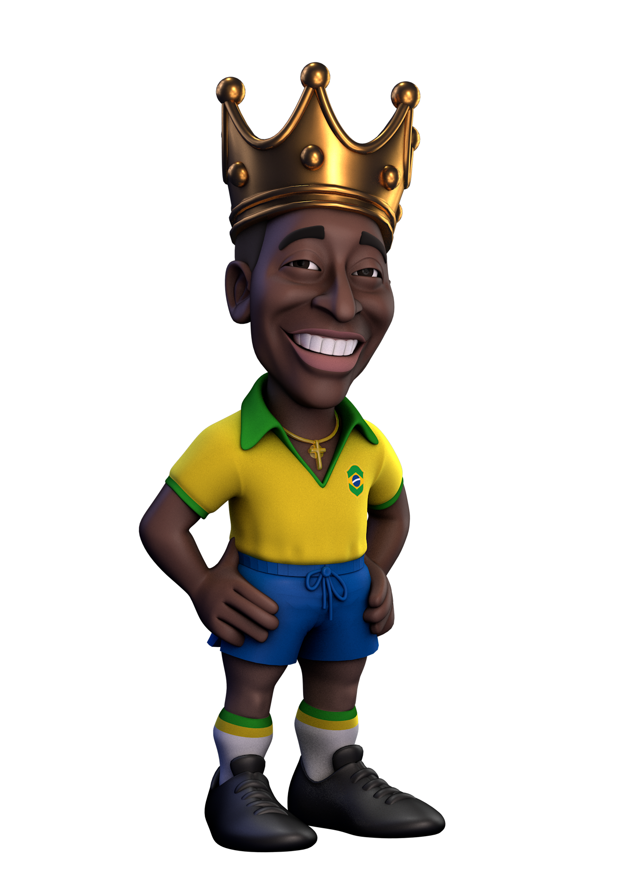 Minix Football Legends Pelé collectible figurine in Brazil kit with crown, 12cm soccer icon collectible for fans and collectors