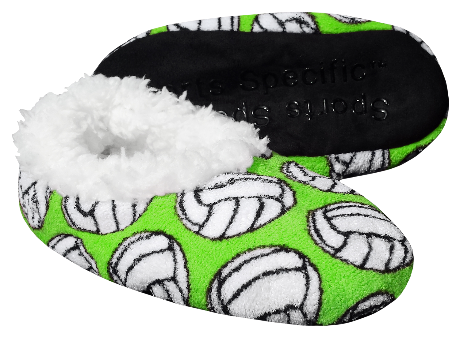 Volleyball-themed sport slippers with plush interior and non-slip sole for indoor comfort and support