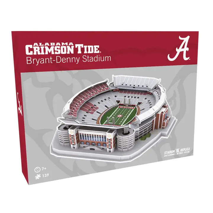 Alabama Crimson Tide Bryant-Denny Stadium 3D puzzle retail box showing 139 pieces