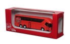 Arsenal Mini Team Bus in a red miniature coach design with black windows, Arsenal crest and official team bus branding