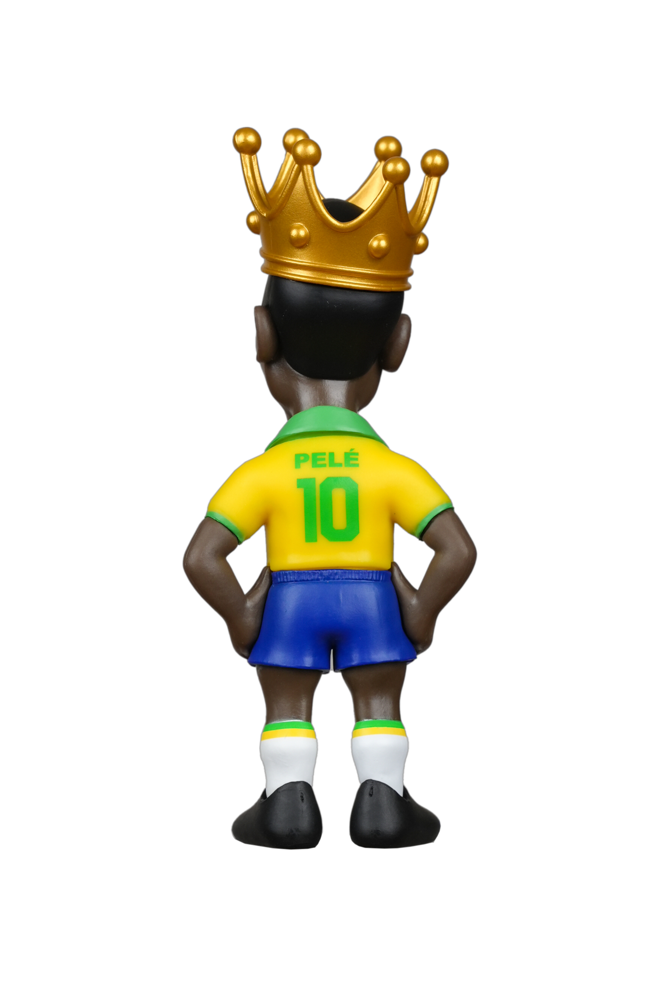 Minix Football Legends Pelé collectible figurine wearing Brazil jersey with number 10 and crown on head, 12cm tall soccer icon gift
