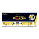 Club América Mini Team Bus packaging showing a yellow and navy miniature coach with championship graphics and team branding