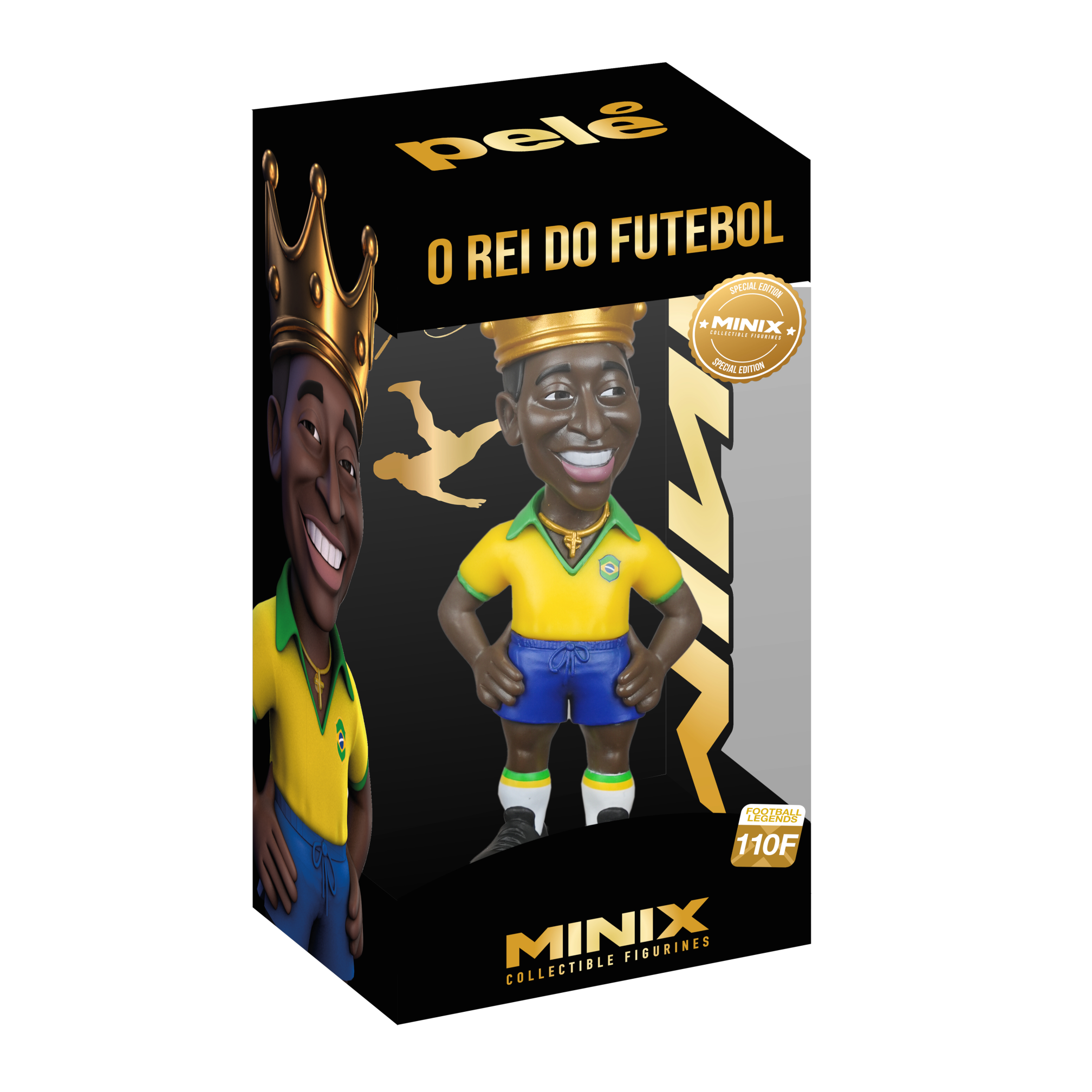Minix Football Legends Pelé collectible figurine in Brazil national team kit, 12cm soccer icon gift box