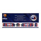 FC Barcelona Mini Team Bus replica showing a blue and red coach with bold Barça lettering and club crest