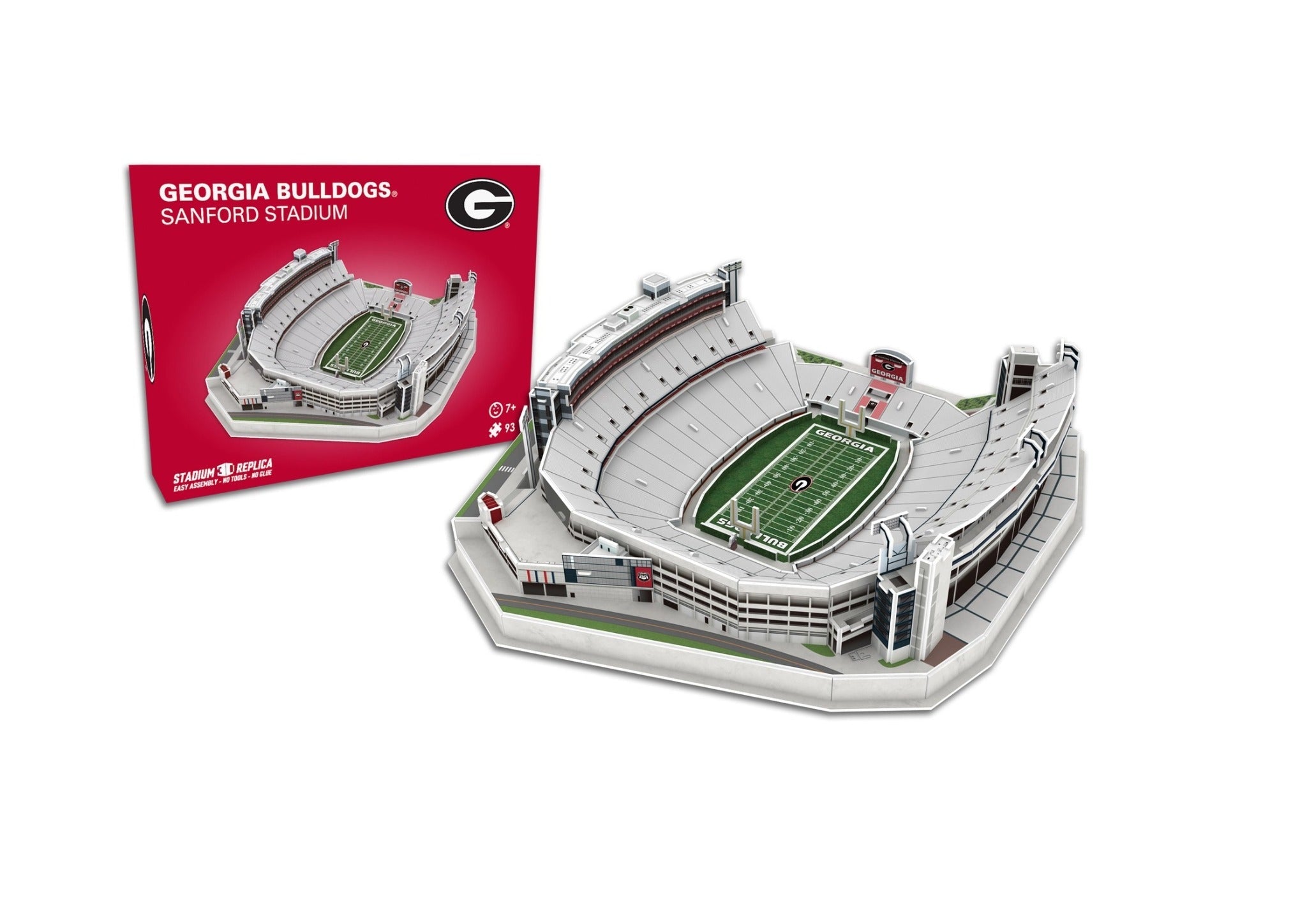 Georgia Bulldogs Sanford Stadium 3D puzzle showing detailed 93-piece stadium replica in team colors