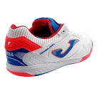 Joma Dribling indoor soccer shoe in white synthetic material with red and blue accents, perforated upper and Joma logo