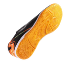 Joma Maxima indoor soccer shoe with black synthetic upper, orange accents and a bright yellow-orange textured rubber outsole