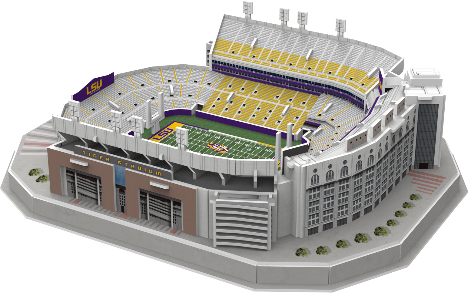 LSU Tiger Stadium 3D replica puzzle model in purple and gold colors