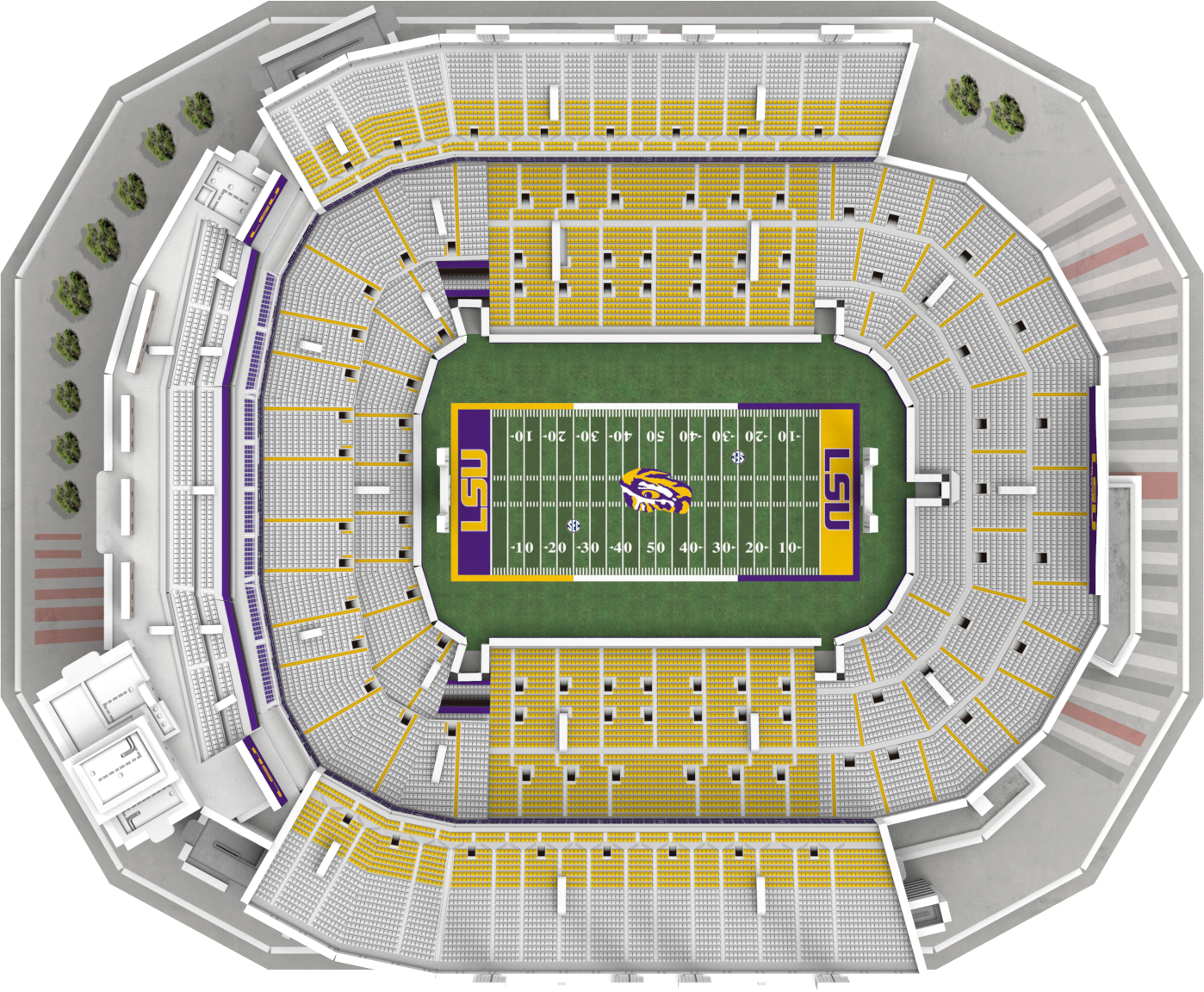 LSU Tiger Stadium 3D replica puzzle showing detailed college football stadium model in purple and gold