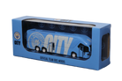 Manchester City Mini Team Bus, a blue plastic coach with club crest and lettering, displayed in its branded box.