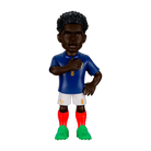 Minix Aurélien Tchouaméni football figurine in a blue jersey, white shorts, and bright red socks with green boots