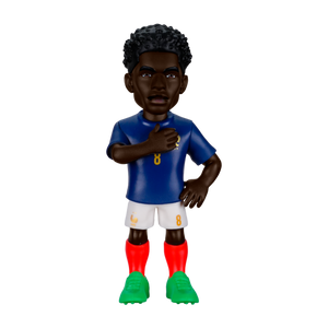 Minix Aurélien Tchouaméni football figurine in a blue jersey, white shorts, and bright red socks with green boots