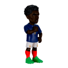 Minix Aurélien Tchouaméni football figurine with dark skin, textured black hair, blue France shirt, white shorts, red socks and green boots