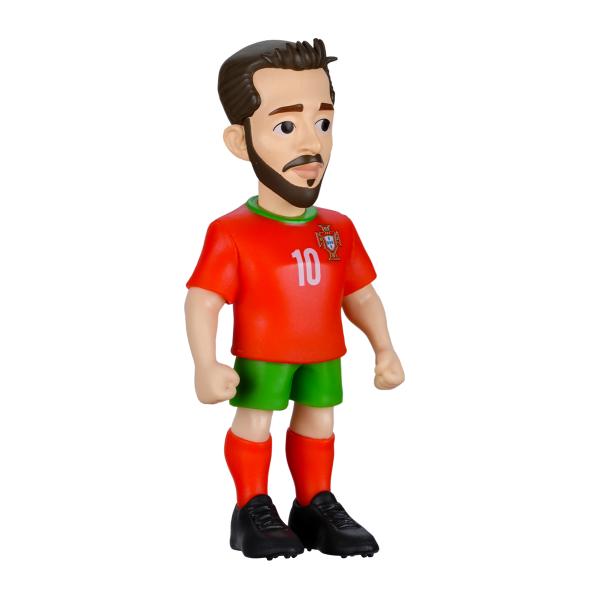 Minix Bernardo Silva figurine in a red Portugal number 10 shirt, green shorts, red socks and black boots