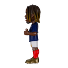 Minix Bradley Barcola collectible figurine with dark braided hair, blue France shirt, white shorts and red socks