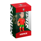 Minix Cristiano Ronaldo figurine in a red Portugal shirt, green shorts and red socks, holding a golden ball in its display box